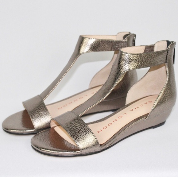 Metallic Kitten Wedge Heel Leather Sandal - Picture 4 of 5